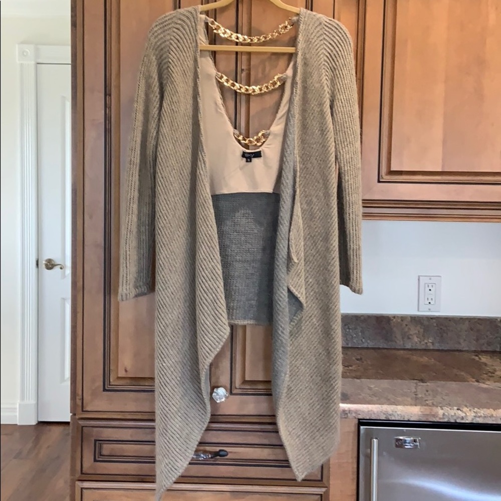 Sky Taupe Open-Front Draped Cardigan